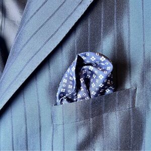 Reiss Navy Pocket Square 100% Silk 13.5” Made in Italy
